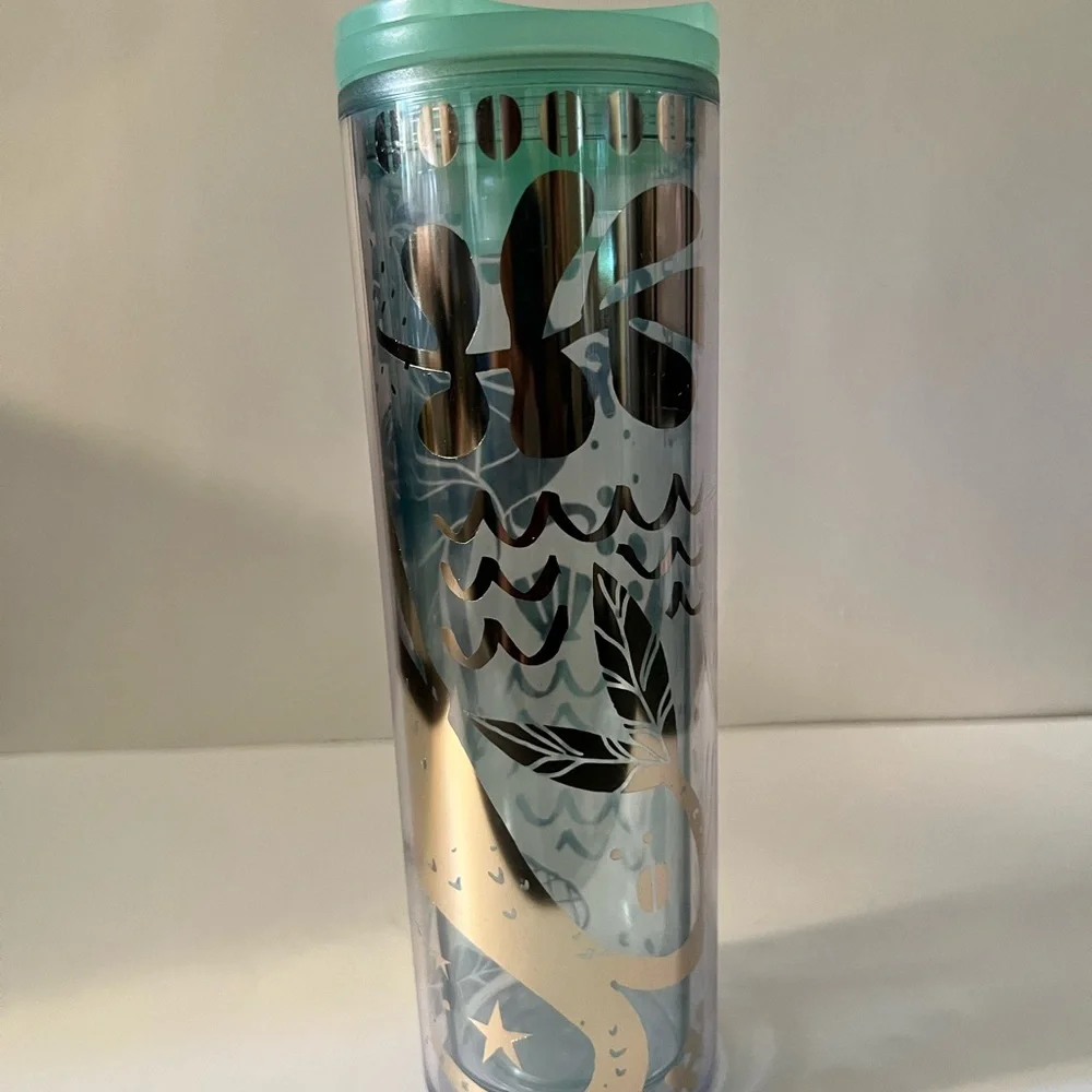 Starbucks 2020 Gold Mermaid Siren Clear Mint Green Acrylic Cold Cup Tumbler - Picture 5 of 7